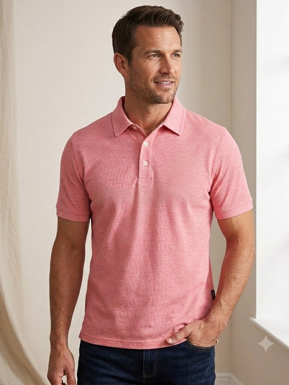Men's Michael Rouen Performance Pink Heather Polo Shirt XL (NWT)